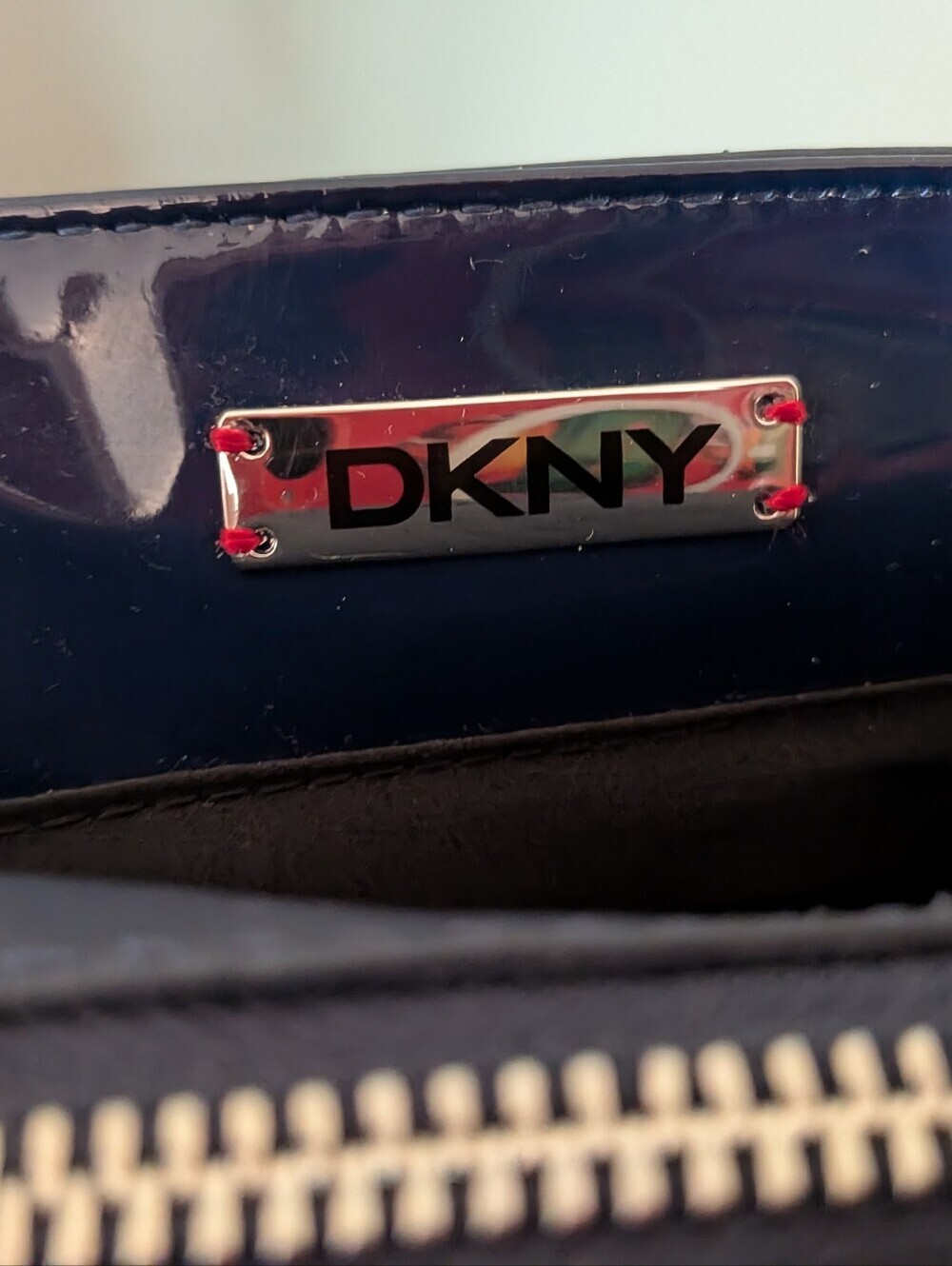 DKNY Navy Blue Quilted Patent Shoulder Bag - Picture 10 of 15